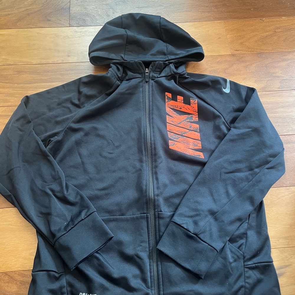 Nike Kids Black Hoodie with Orange Logo